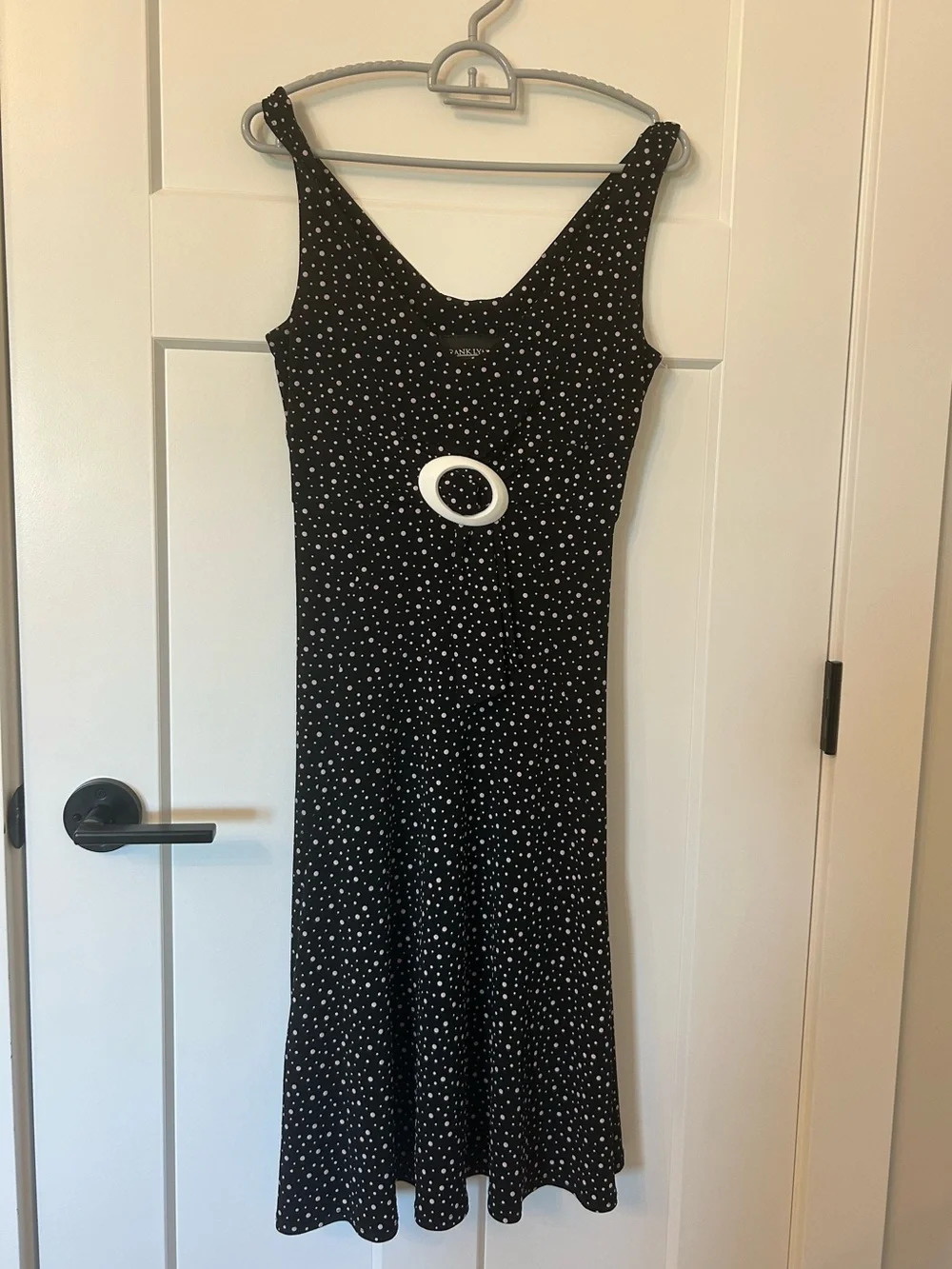 Frank Lyman Design Vintage Black Polka Dot Stretch Midi Dress Sz 4 - Picture 1 of 6